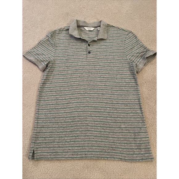 Calvin Klein Body Fit Men's Sz M Gray w/ Green & Blue Stripes Cotton Polo Shirt - Picture 1 of 11